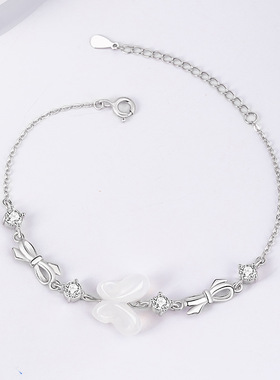 蝶梦仙踪s925纯银手链女轻奢高级感玉髓蝴蝶手环蝴蝶结手饰品礼物