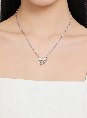 花间蝶舞s925纯银项链女梦幻星星白玉髓蝴蝶结吊坠锁骨链朋友礼物