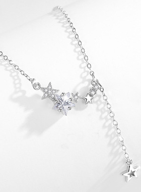 流星雨s925纯银项链女小众设计轻奢款流苏星星吊坠锁骨链朋友礼物