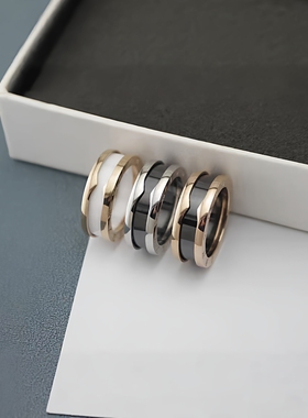 18k玫瑰金黑白陶瓷情侣对戒