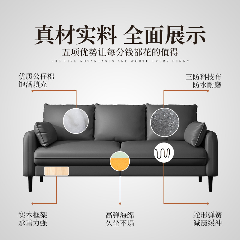 小户型科技布三人沙发小型两人位一米二人网红经济3卧室出租屋用 - 图1
