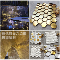 Nordic 3D solid bevels hexagonal angle gold and silver color water view background wall ceramic mosaic magnetic brick puzzle customization