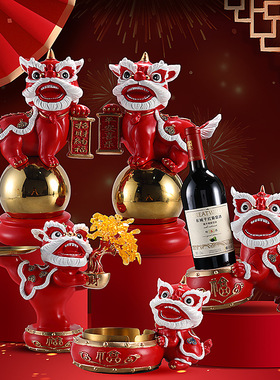 国潮醒狮摆件舞狮中式家居客厅酒柜装饰品玄关搬新房乔迁