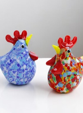 淄博琉璃手工拉丝可爱动物小公鸡车载办公桌面家居装饰品摆件