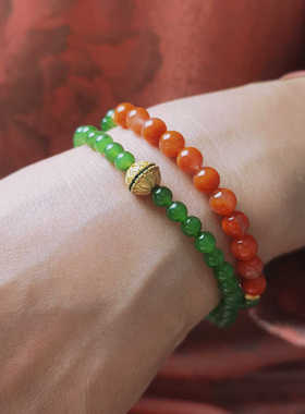 闺蜜菠菜绿圆珠天然和田碧玉女款