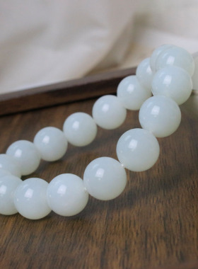 天然和田白玉俄料卡12mm圆珠手串天然玉石老料白色精品玉石手串