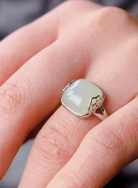 s925纯银镶嵌和田玉方糖如意戒指