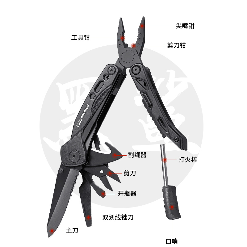 自由兵户外折叠战术钳子装备应急多功能刀求生随身edc工具钳野外-图1