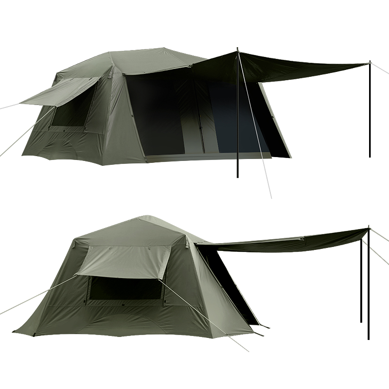 两室一厅营地帐篷户外野营全自动防水折叠黑胶天幕露营装备过夜冬