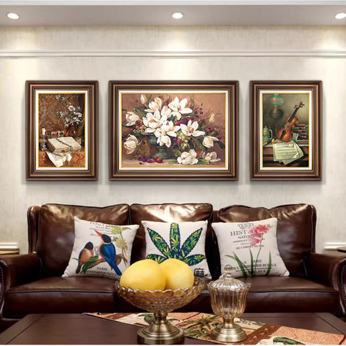 客厅沙发背景墙装饰画欧式三联画正品油画肌理墙壁画美式复古挂画 - 图3