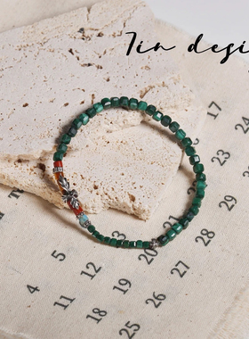 925银手链 7in【绿意】原创小众设计复古手作绿色个性925手链