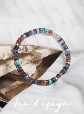 7in  925银手链 【清秋】原创设计复古手作蓝色百搭时尚手链