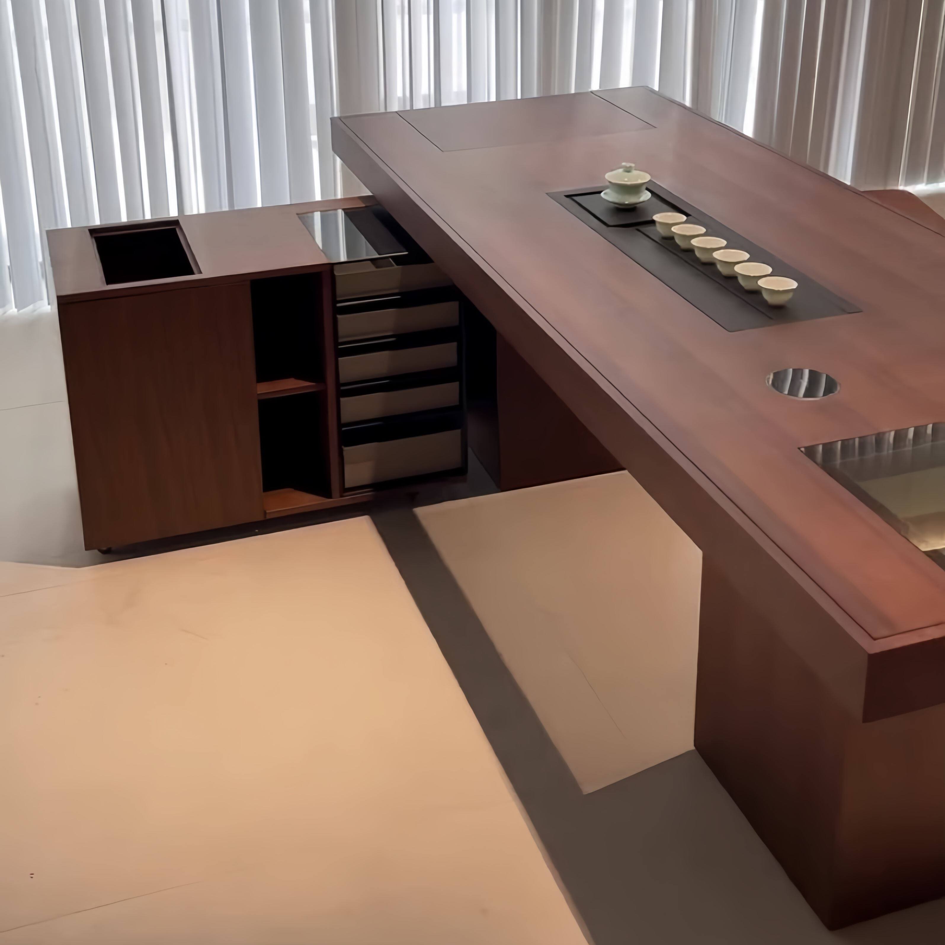 宋式美学黑胡桃木轻奢茶桌椅组合高端定制别墅客厅设计师同款茶台 - 图1