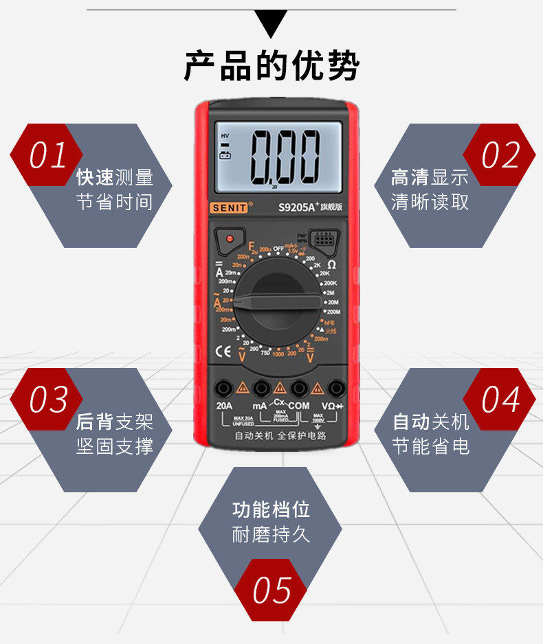 盛利德数字防烧万用表S9205A高精度智能电工维修测试表学生入门表