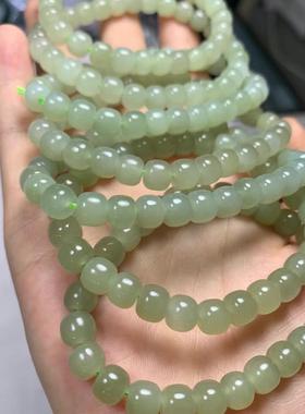和田玉青海料晴水老型珠单圈手链手串料子细润冰透无瑕疵摆件人物