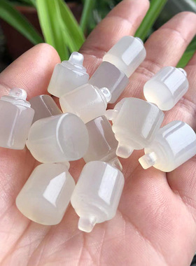 天然玛瑙印章吊坠小挂件 DIY小滴溜灰玉髓圆章秤砣手链配饰