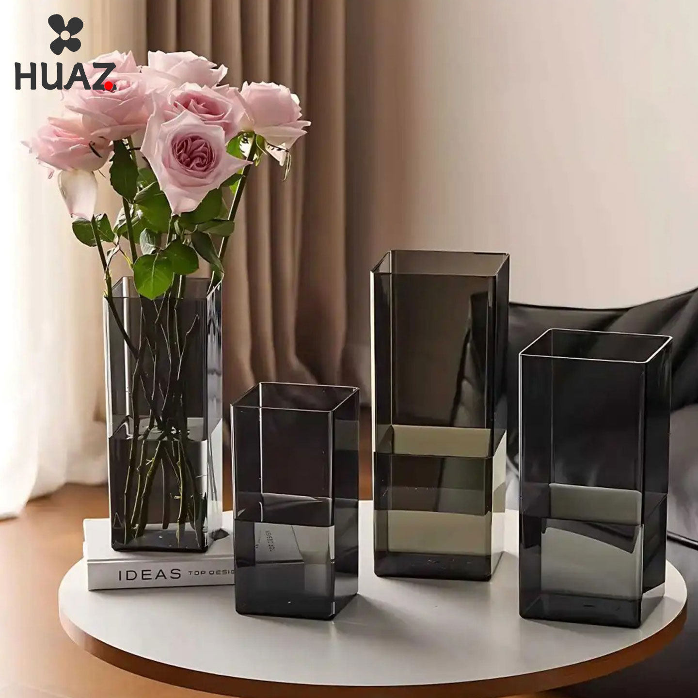 方形花瓶黑色透明花桶加厚PET塑料水桶插花瓶容器花店家居摆件,淘宝优惠券,粉丝福利购,淘宝优惠卷