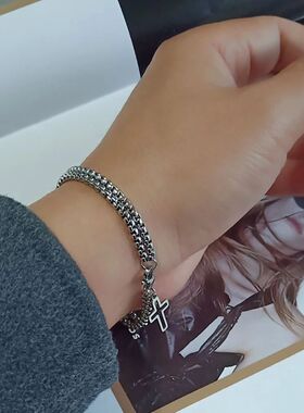 Men's Fashion Double Chain Cross Hollow Wrist Bracelets Lobs