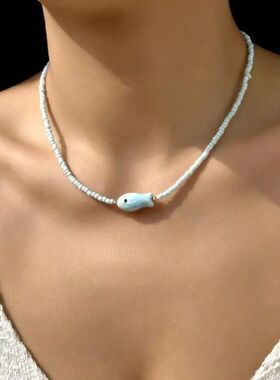 Bohemian Color Simple Ceramic Small Fish Rice Bead Necklace