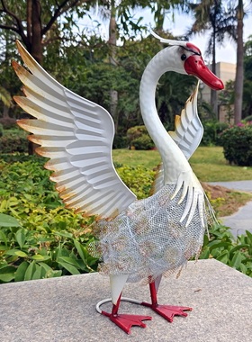 太阳能户外氛围千丝网金翅天鹅工艺品铁艺园区公园装饰造景摆件