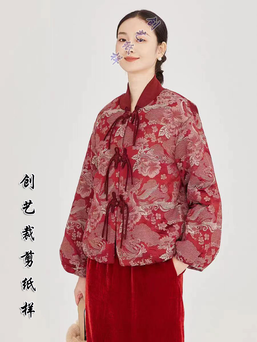 打版裁剪图N390中式改良棉袄盘扣棉服女冬禅意国风棉衣外套做衣服,淘宝优惠券,粉丝福利购,淘宝优惠卷
