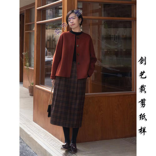 创艺服装纸样N117秋冬复古羊毛双面呢大衣宽松短款外套女衣服裁剪 - 图1