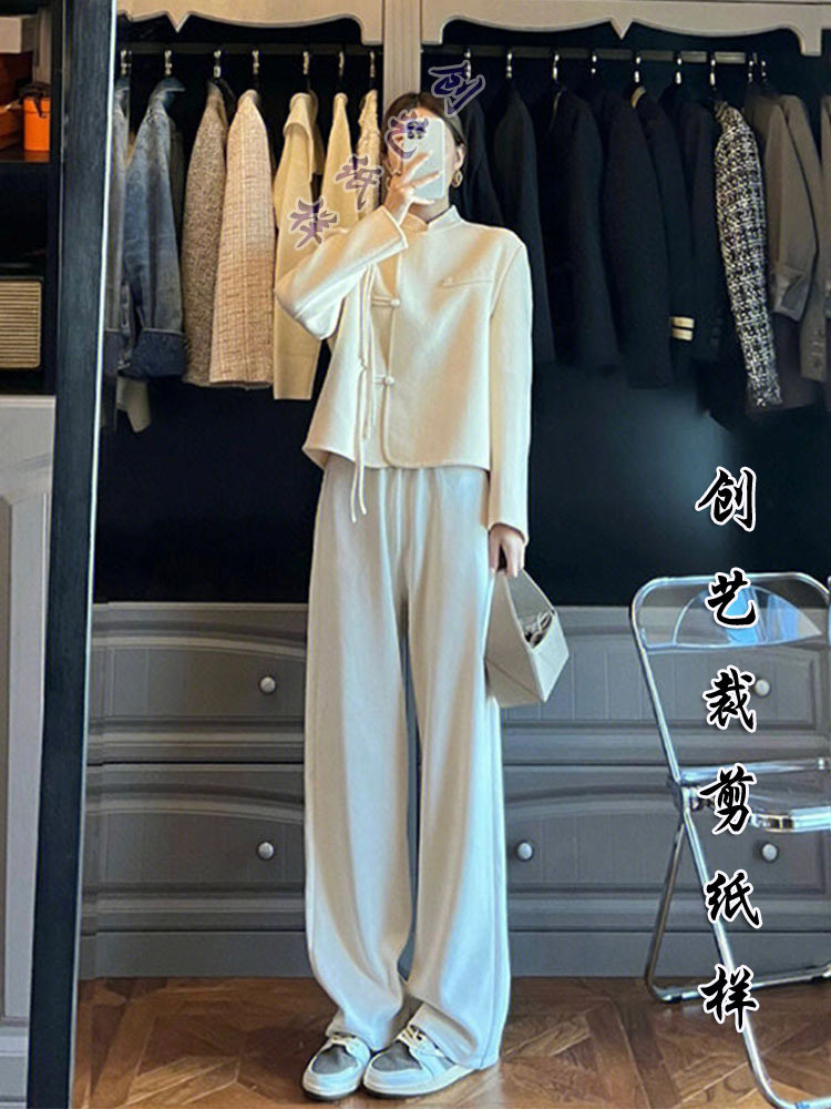 缝纫图纸N133秋冬女款新中式盘扣双面羊绒旗袍上衣短款外套衣服图,淘宝优惠券,粉丝福利购,淘宝优惠卷