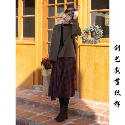 创艺服装纸样N117秋冬复古羊毛双面呢大衣宽松短款外套女衣服裁剪 - 图0