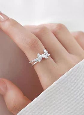 925银蝴蝶戒指轻奢开口戒小众设计高级感食指戒女素圈