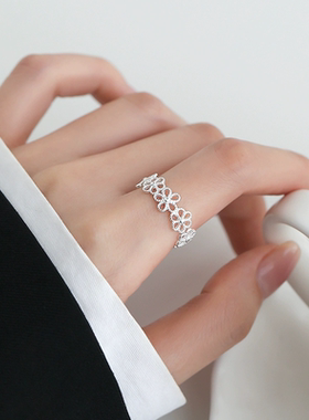 花朵素圈戒指女2023年新款爆款潮开口指环轻奢小众设计食指戒尾戒