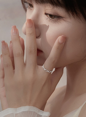 925银爱心戒指女小众设计指环轻奢精致ins甜美开口戒情人节送女友