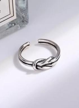 复古打结戒指女开口抹黑食指环做旧尾戒子简约时尚手饰