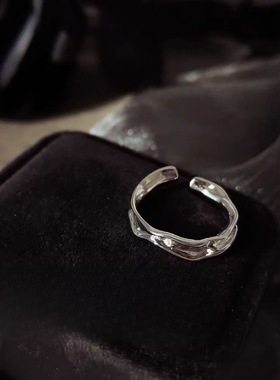 925皱褶纹理不规则戒指男女小众设计冷淡风素圈指环食指戒开口可
