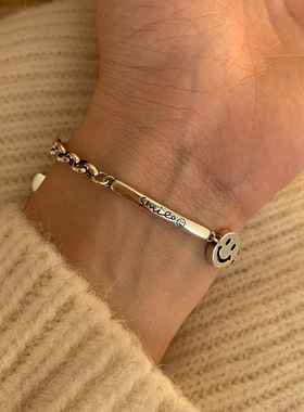 小众重工复古做旧ins潮风银手链