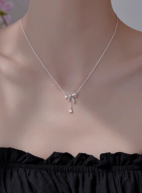 925银蝴蝶结项链女2025新款爆款轻奢小众高级感锁骨链吊坠配饰
