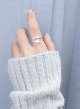 开口花朵森系日韩风学生戒指