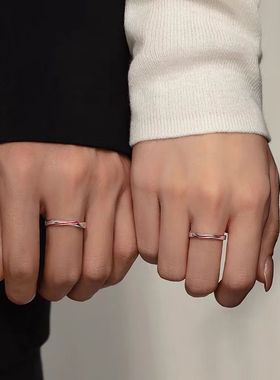 925纯银莫比乌斯情侣对戒指情人节男女开口戒素圈月老红线食指戒