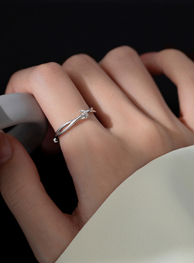 双生结情侣开口戒2023年时尚个性小众简约设计戒指可调节男女