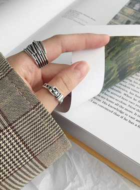 韩版复古做旧皮带扣链条银指环