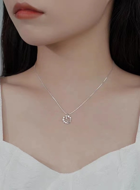 925纯银花朵项链女简约轻奢吊坠