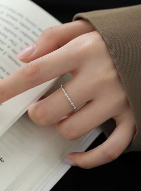 s925银闪钻戒指小众级感食指戒尾戒女轻奢素圈开口戒简约调节镶嵌