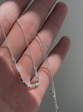 方块吊坠项链s925纯银女简约小众