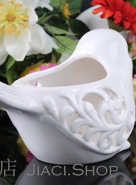 【嘉瓷】北欧白色陶瓷小鸟创意家居装饰桌面摆件烛台玄关简易收纳