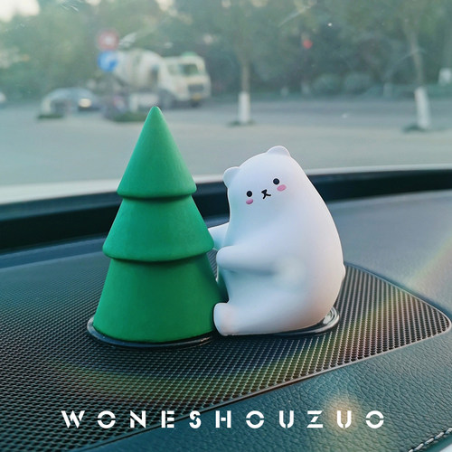 WONE手作 车载香水香薰卡通北极熊松树摆件扩香石出风口装饰 - 图0