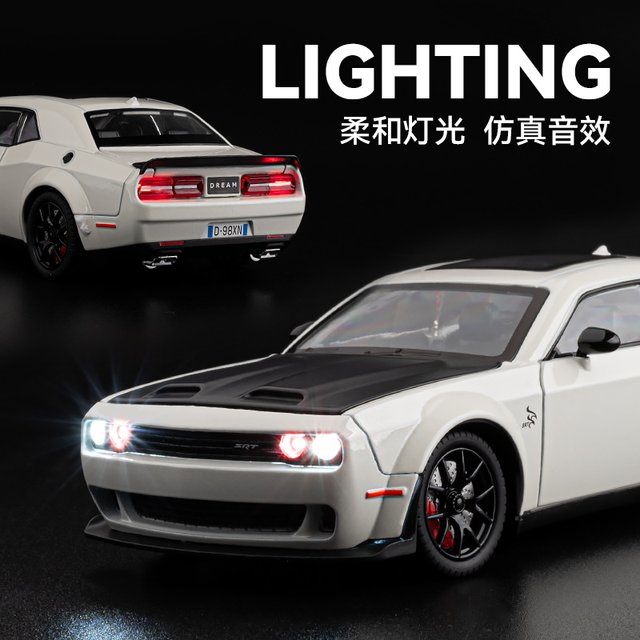 Hell Cat Car Model 1 24 Dodge Challenger Muscle Car Pull Back Sound Lighting Boy Toy Car Ornament