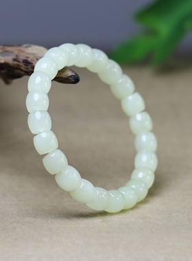 天然和田玉手串女款冰奶黄