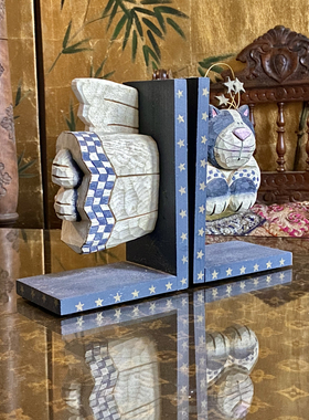 vintage美国中古书立 实木书立 猫咪书立 桌面书架 复古家居饰品