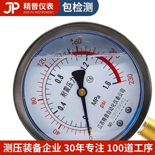 精普耐震YN100普通压力表抗震气压水压油压真空表0-2.5Mpa油 - 图2