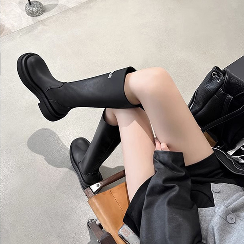 法式字母骑士靴女秋冬厚底真皮高筒靴显瘦长筒靴平口长靴瘦瘦靴,淘宝优惠券,粉丝福利购,淘宝优惠卷