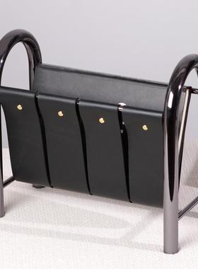 现代轻奢金属吊带皮革杂志架书架摆件样板间售楼处民宿书房装饰品